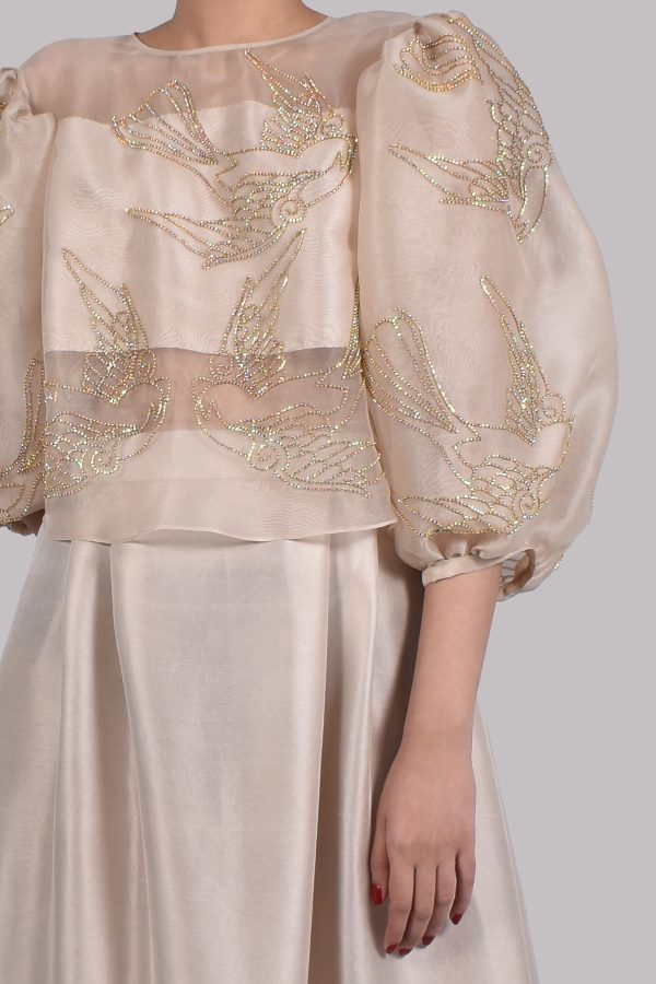 White Swan Embellished Organza Blouse Skirt Set - Image 4