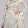 White Swan Block Printed and Embellished Organza Sari - Image 4