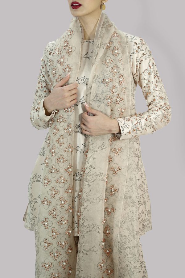 Lamb's Wool Block Printed & Embellished Raw Silk Set - Image 4