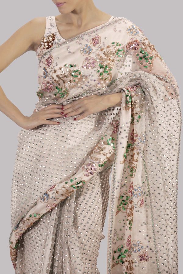 Egret Embellished Organza Sari - Image 3