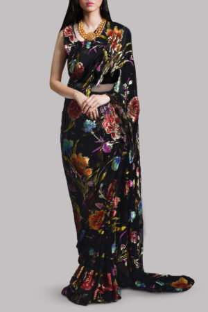 Black Italian Chiffon Sari