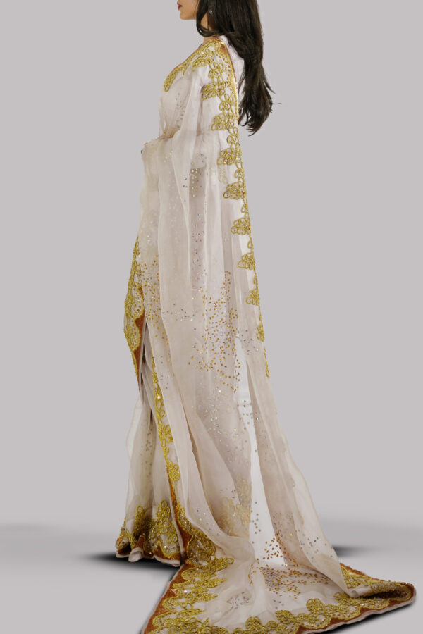 Silver Gray Embellished Organza Sari - Image 2