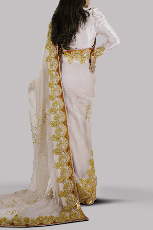 Silver Gray Embellished Organza Sari - Image 3