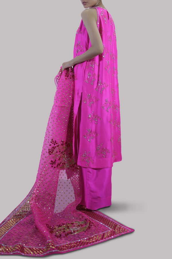Diva Pink Embellished Raw Silk Set - Image 2