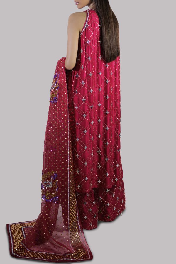 Tango Red Embellished Raw Silk Set - Image 3