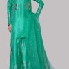 Mint Green Turquoise Embellished Raw Silk Set