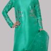 Mint Green Turquoise Embellished Raw Silk Set - Image 4