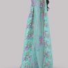 Leisure Time Cyan Embellished Organza Sari - Image 2