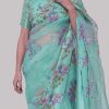 Leisure Time Cyan Embellished Organza Sari - Image 4