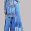 Cornflower Blue  Embellished Raw Silk Set