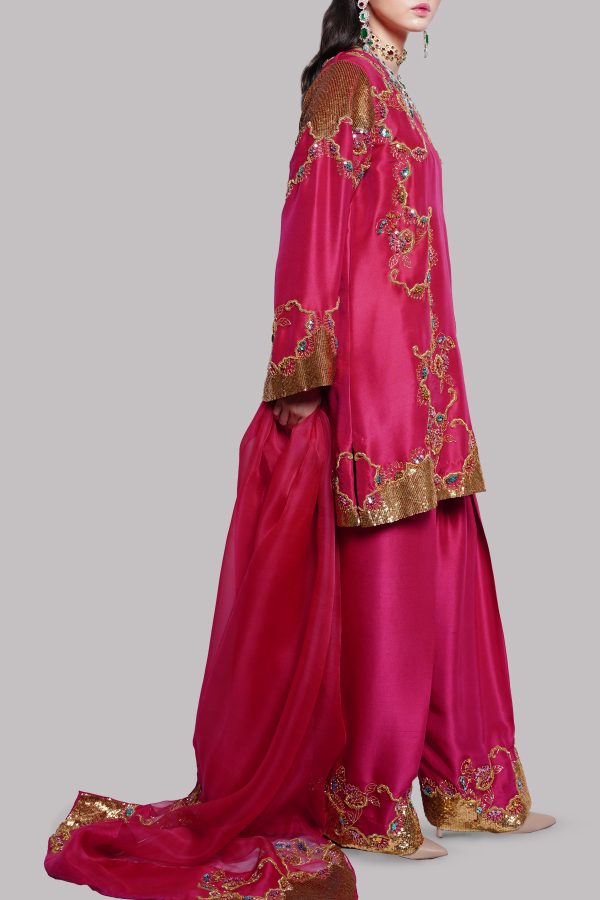 Tango Red Embellished Raw Silk Set - Image 2