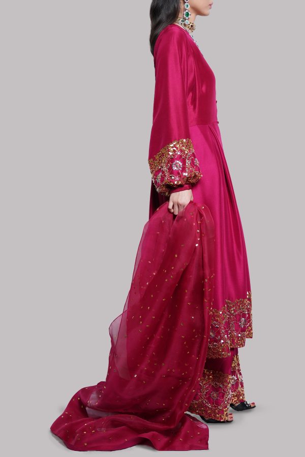 Tango Red Embellished Raw Silk Set - Image 2