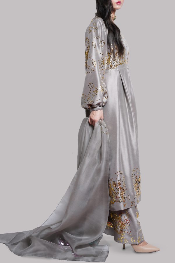 Steeple Grey Embellished Raw Silk Set - Image 2