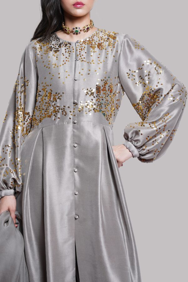 Steeple Grey Embellished Raw Silk Set - Image 4