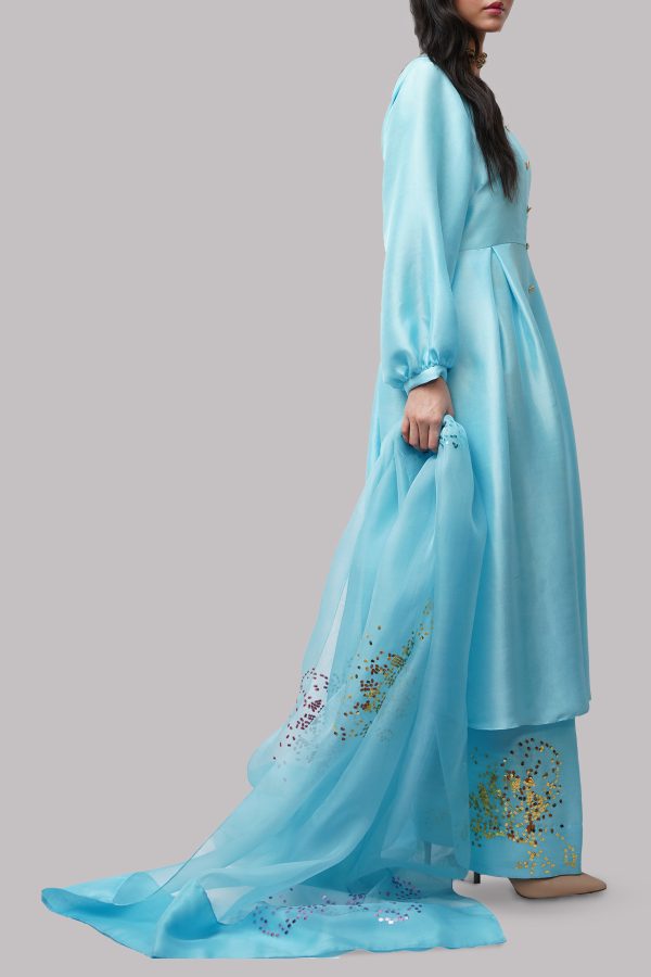 Tropical Breeze Blue Embellished Raw Silk Set - Image 2