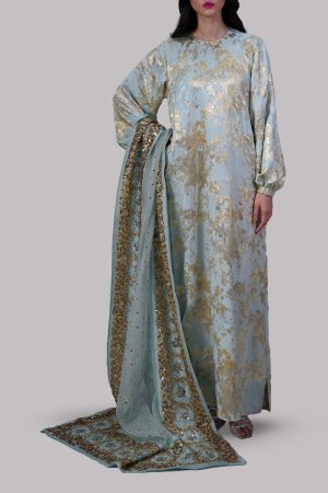 Ice Blue Italian Silk Cloqué Maxi Set