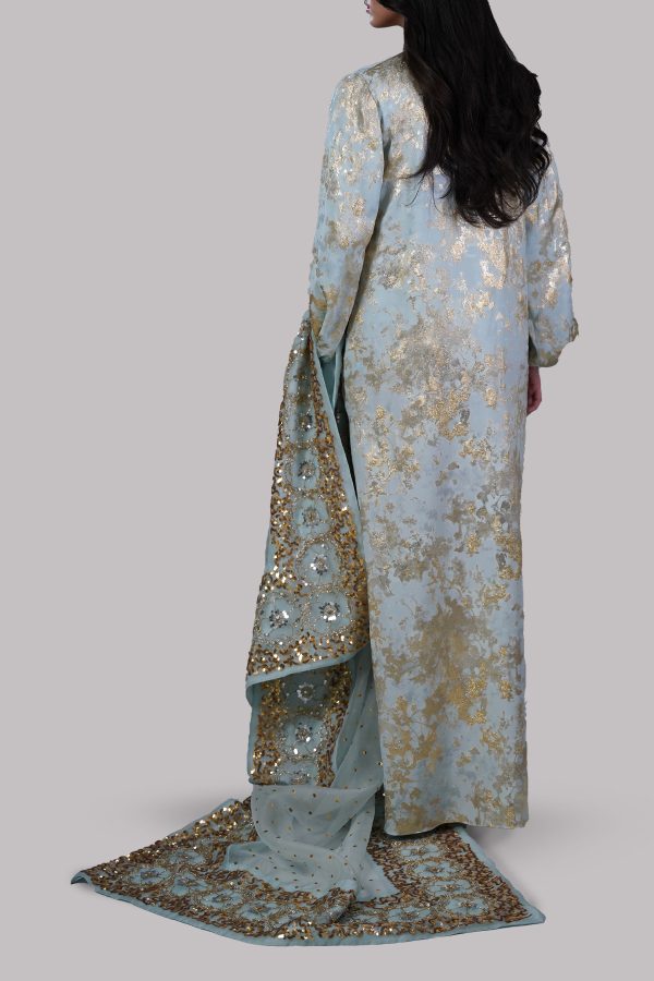 Ice Blue Italian Silk Cloqué Maxi Set - Image 3