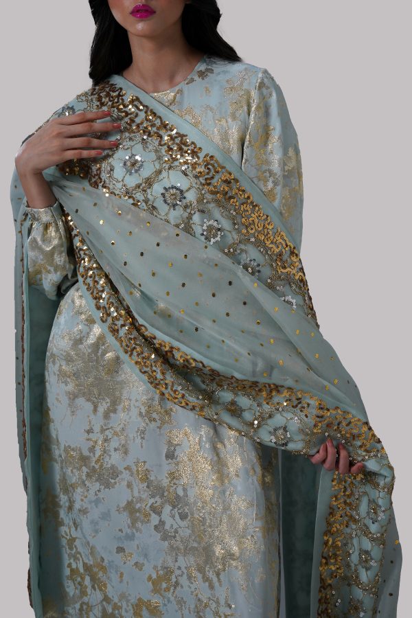 Ice Blue Italian Silk Cloqué Maxi Set - Image 4