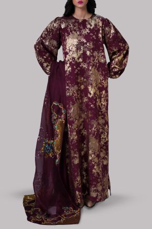 Burnt Wine Italian Silk Cloqué Maxi Set