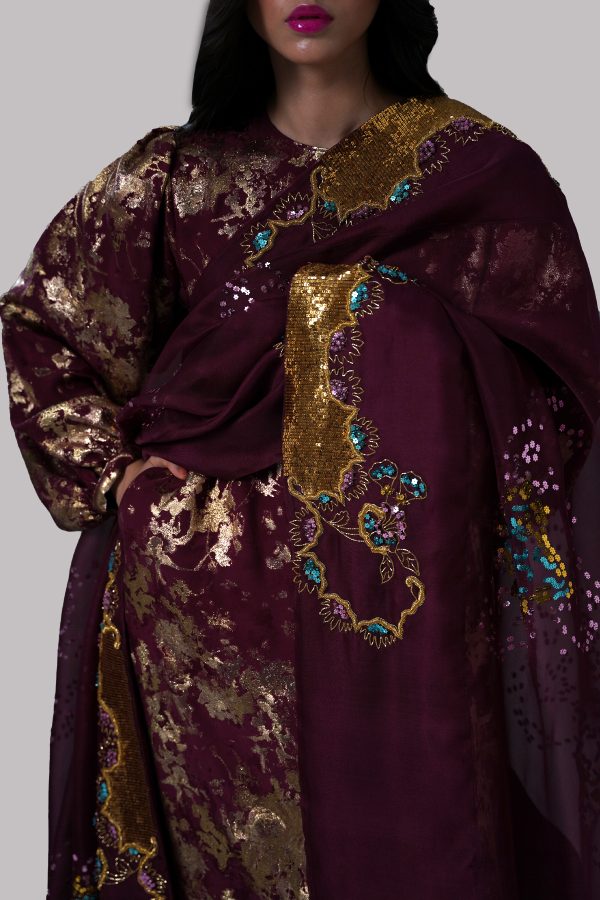 Burnt Wine Italian Silk Cloqué Maxi Set - Image 4