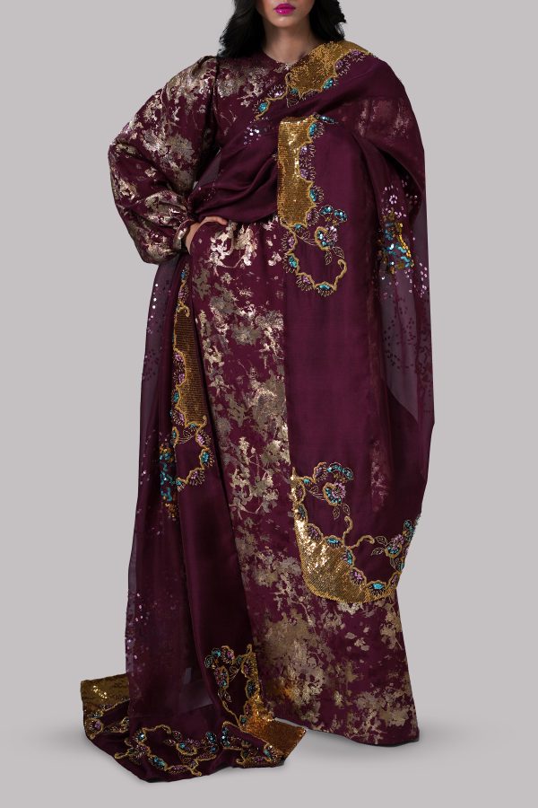 Burnt Wine Italian Silk Cloqué Maxi Set - Image 5