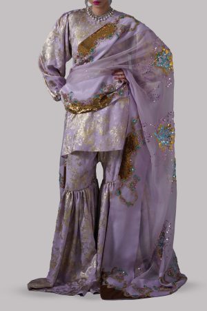 Lilac Embellished Italian Silk Cloqué Set