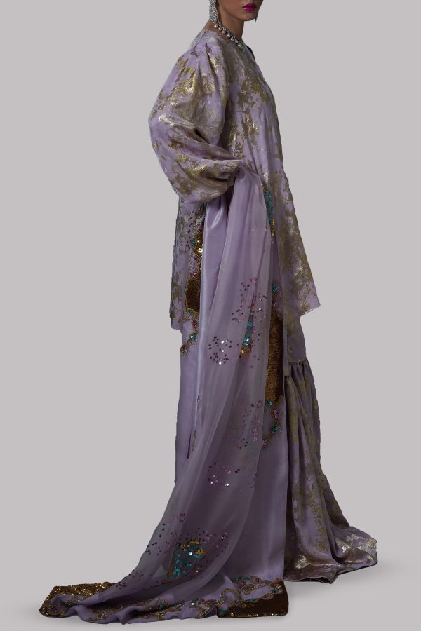 Lilac Embellished Italian Silk Cloqué Set - Image 2