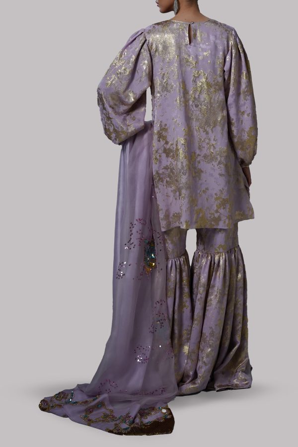 Lilac Embellished Italian Silk Cloqué Set - Image 3