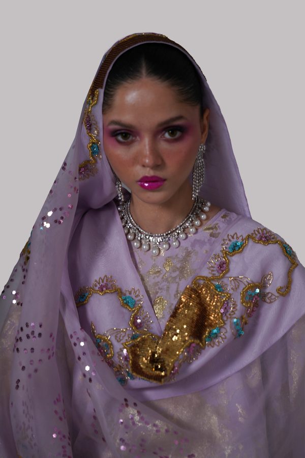 Lilac Embellished Italian Silk Cloqué Set - Image 5