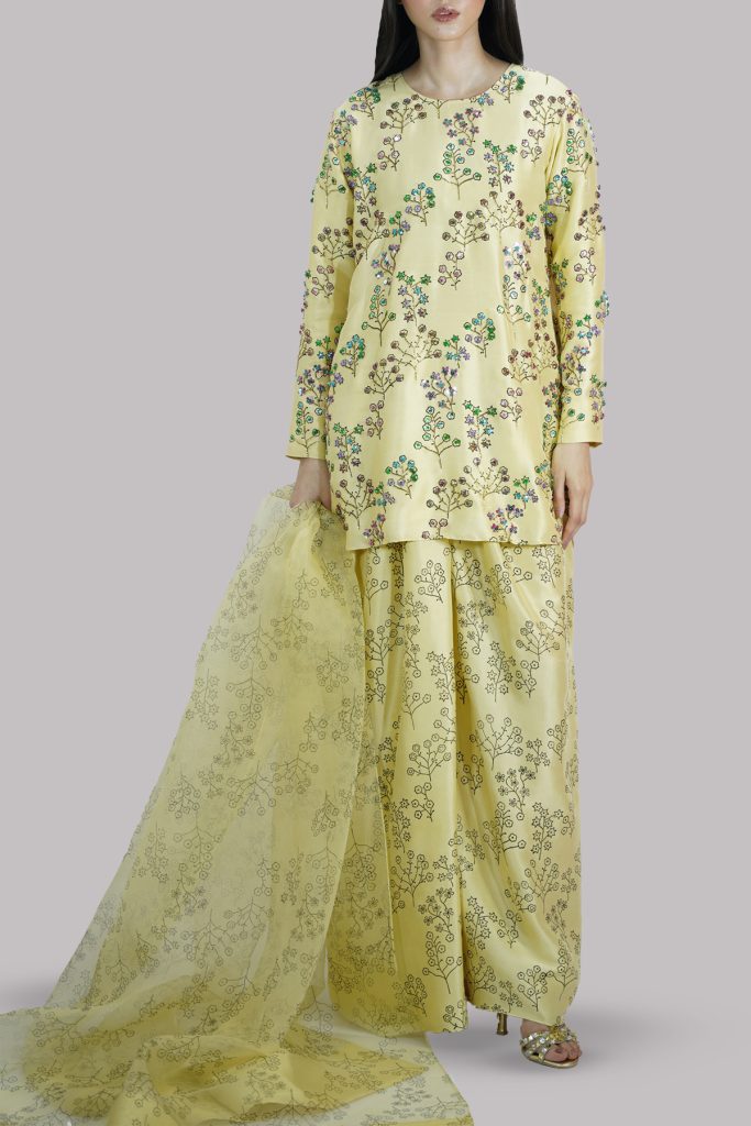 Pineapple Slice Yellow raw silk set