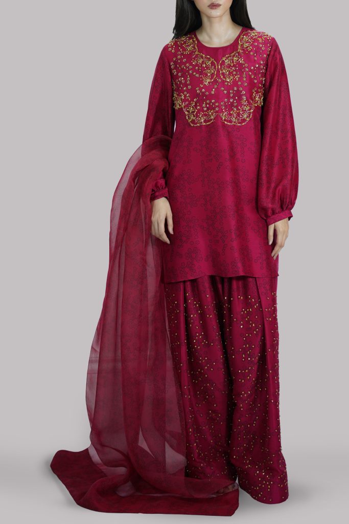 Tango Red raw silk set
