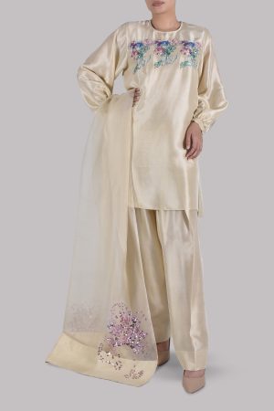 Lamb's Wool Embellished Raw Silk Set