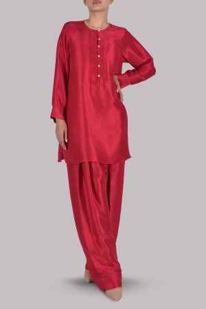Tango Red Raw Silk Set