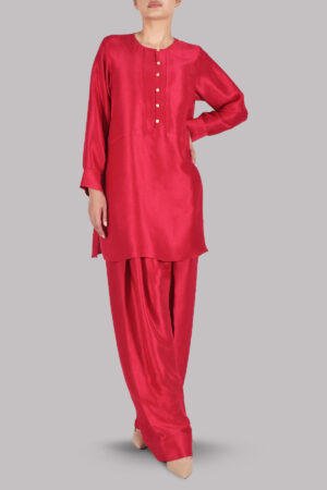 Tango Red Raw Silk Set