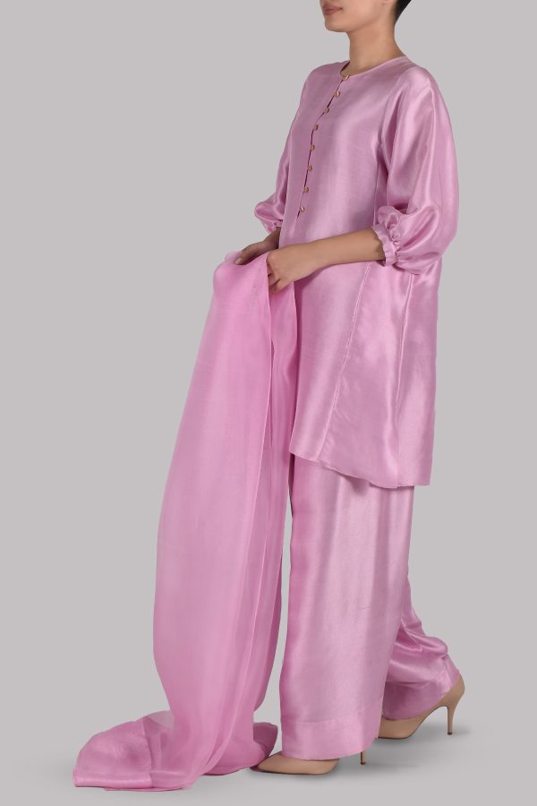 Lilac Chiffon Pink Raw Silk Set - Image 2