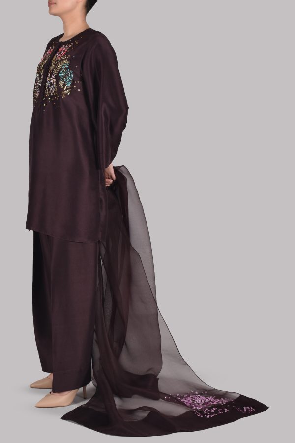 Black Coffee Embellished Raw Silk Set - Image 2