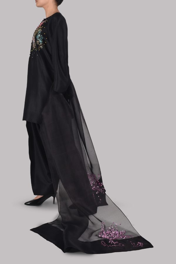 Black Embellished Raw Silk Set - Image 2