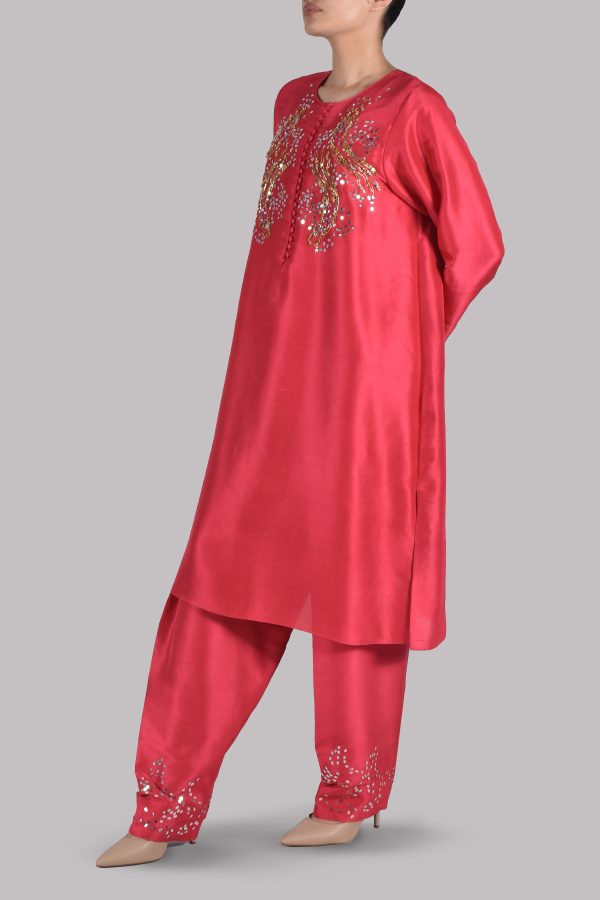 Bittersweet Red Embellished Raw Silk Set - Image 2