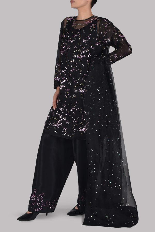 Black Embellished Organza Set - Image 2