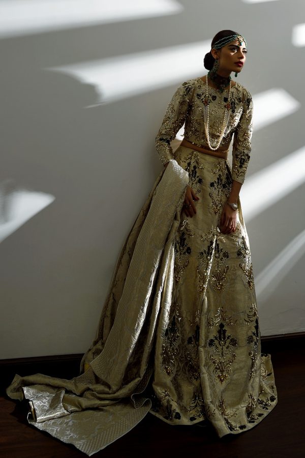 Ivory Gold Lehenga Choli Embellished Set - Image 2