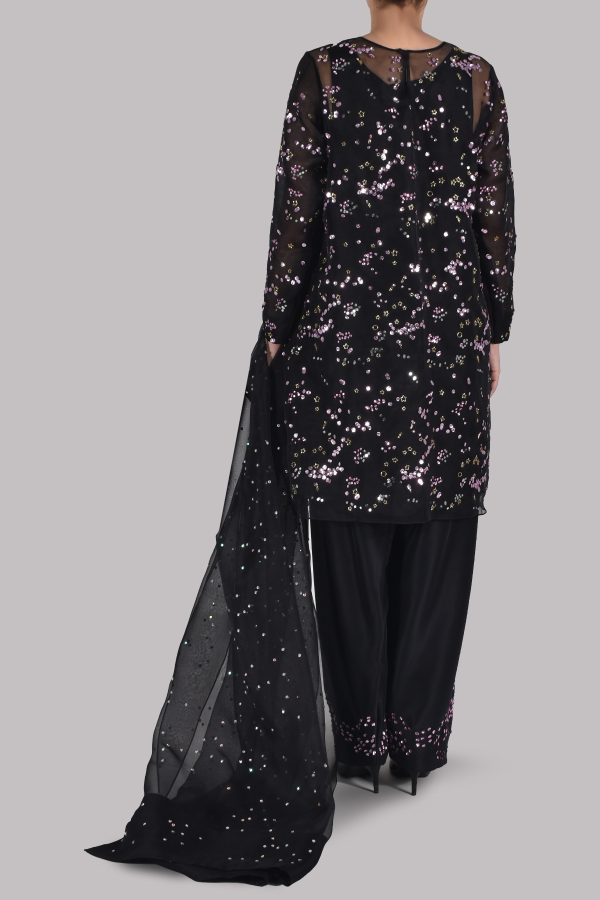 Black Embellished Organza Set - Image 3