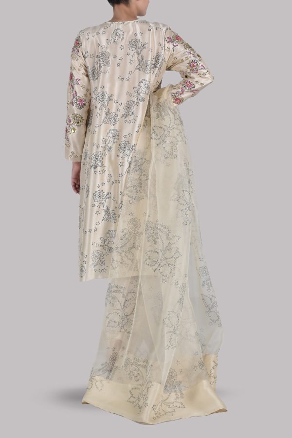 Lamb's Wool Block Printed and Embellished Raw Silk Set - Image 3
