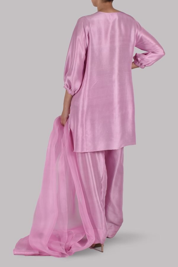 Lilac Chiffon Pink Raw Silk Set - Image 3