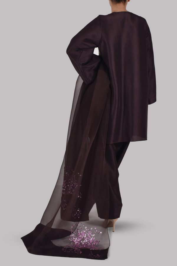 Black Coffee Embellished Raw Silk Set - Image 3
