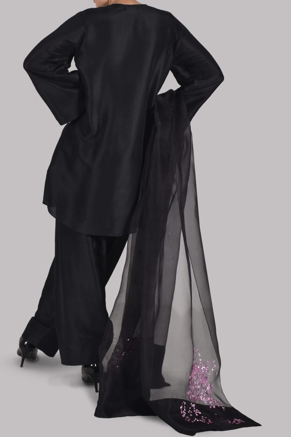 Black Embellished Raw Silk Set - Image 3