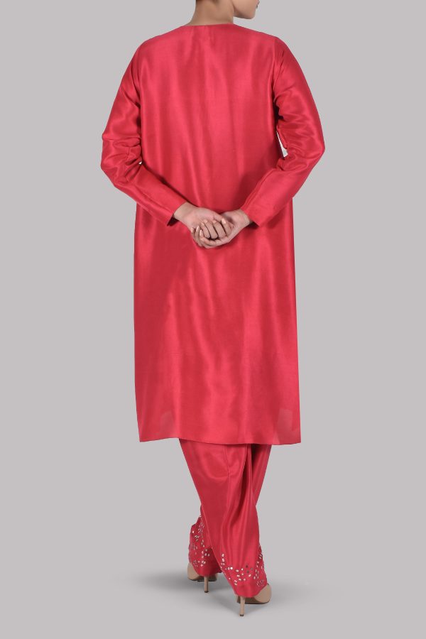 Bittersweet Red Embellished Raw Silk Set - Image 3