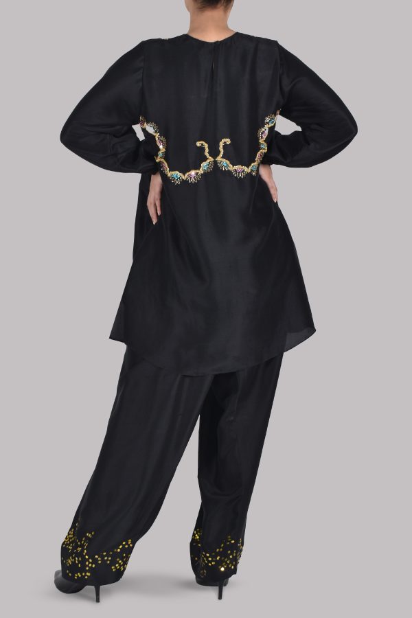 Black Embellished Raw Silk Set - Image 3
