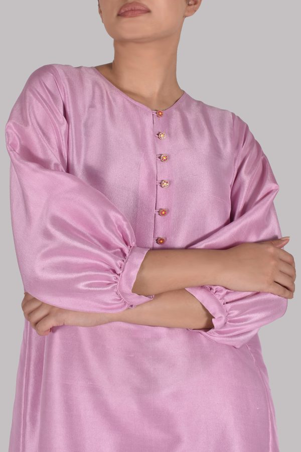 Lilac Chiffon Pink Raw Silk Set - Image 4