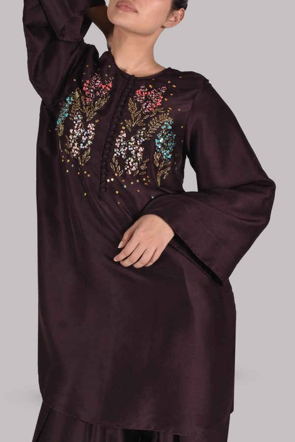 Black Coffee Embellished Raw Silk Set - Image 4