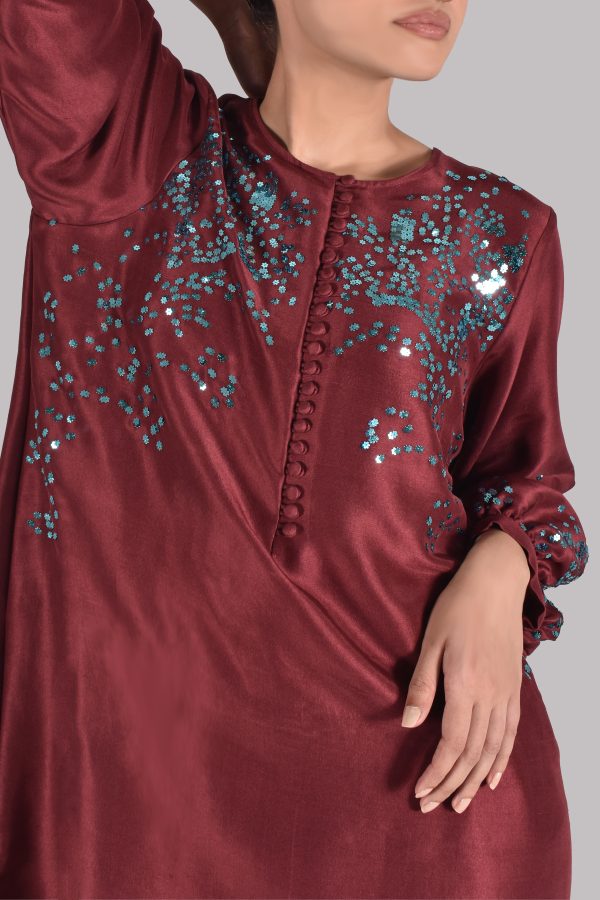 Syrah Maroon Embellished Raw Silk Set - Image 4